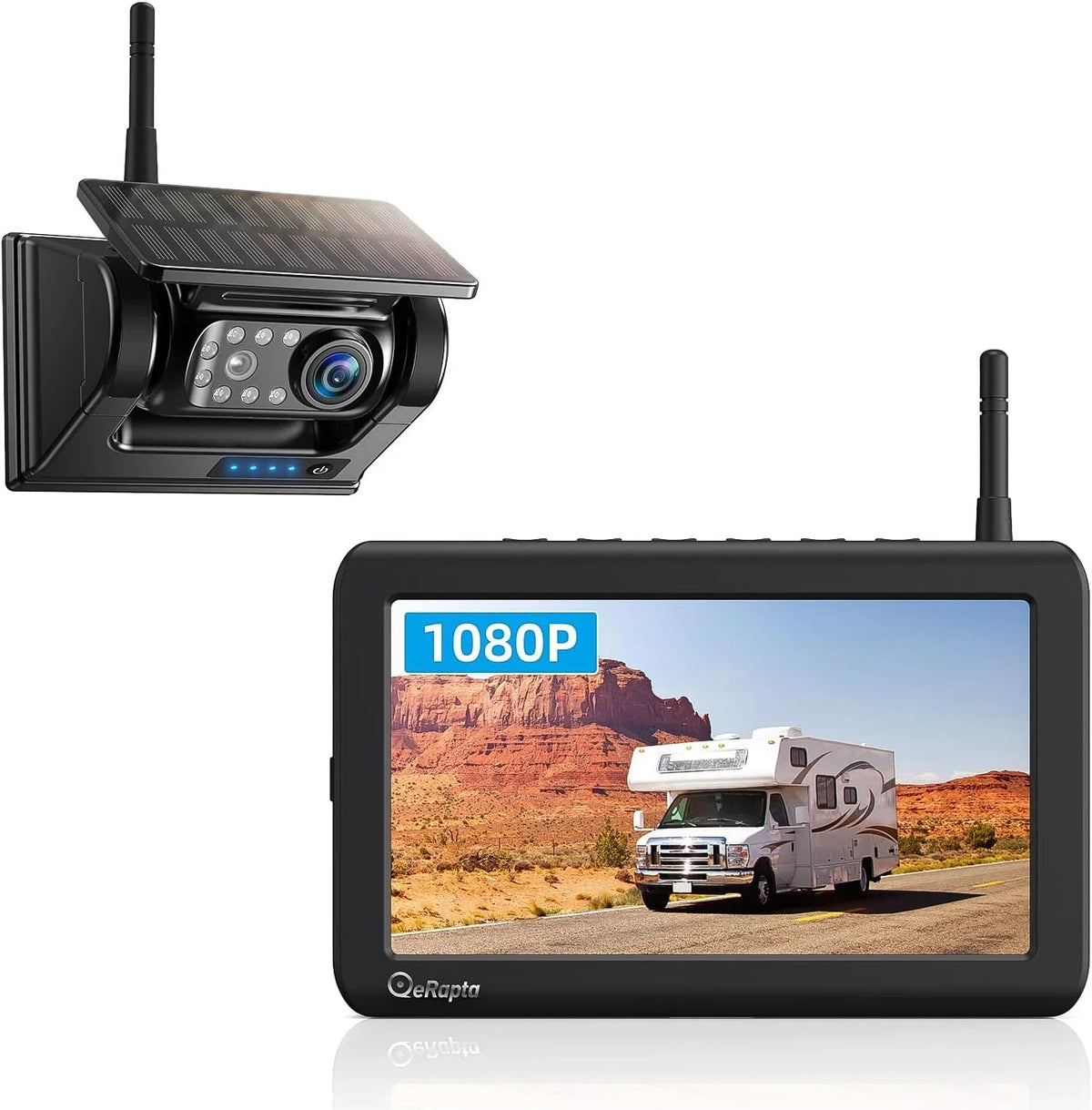 eRapta Magnetic Solar Wireless Backup Camera 7" 1080P Monitor  Infrared Night Vision 1 Min Installation for  Trailer Car Camper Truck Car