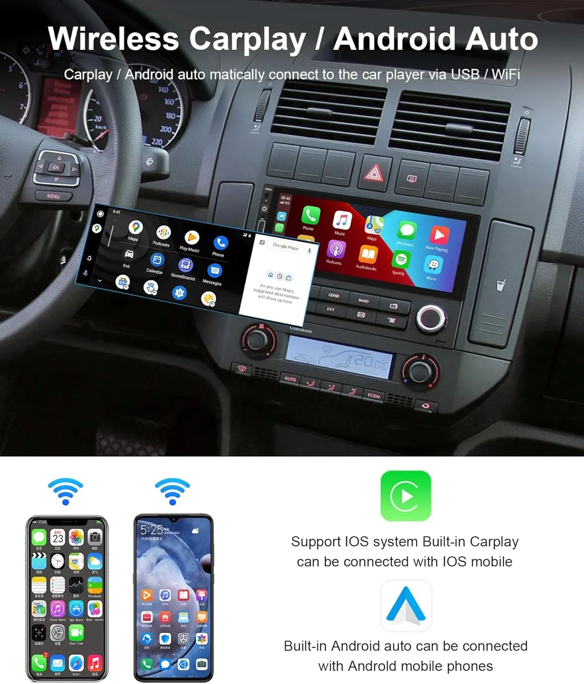 2G+32G Android Single Din Wireless Carplay Car Stereo Android Auto podofo 6.86 inch  Touch Screen Bluetooth Car Radio in Dash  Head Unit with Backup Camera WiFi Subwoofer HiFi Audio