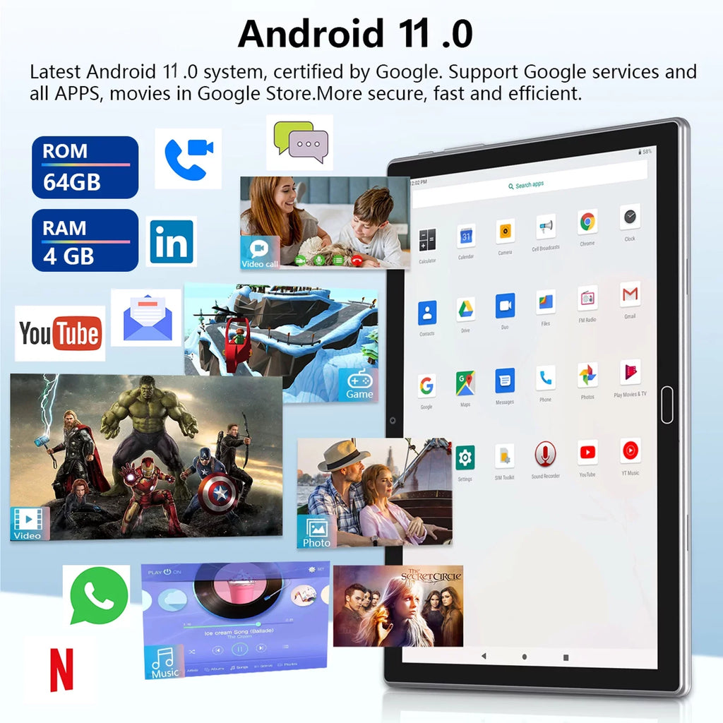 Android 11,Tablet with Keyboard,10 inch 2 in 1 Tablets,64GB (up to 128GB Expand ),6000mAh Battery,Latest 1.6GHz Octa-Core 4G Cellular Tablet ,Dual Camera,Wi-Fi,Bluetooth,,Black