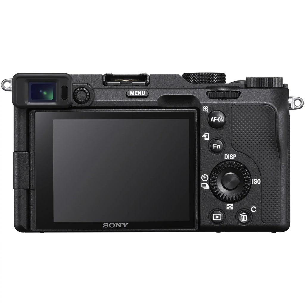 Sony a7C Mirrorless Full Frame Camera Body with 28-60mm -5.6 Lens Black / Bundle + Vlogger Kit : - Shooting Grip w. Wireless Remote + 2x Battery + Deco Gear Bag & Accessories
