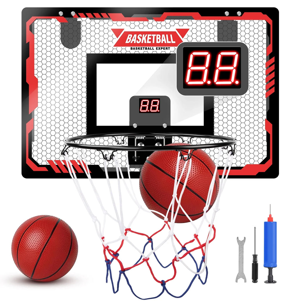 Indoor Basketball Hoop for Kids, Indoor Over The Door Basketball Hoops,  Light Mini Basketball Goals with 2 Balls & Electronic Scoreboard, Christmas Toys Gifts for 5 6 7 8 9 10 11 12+ Year Old Boys