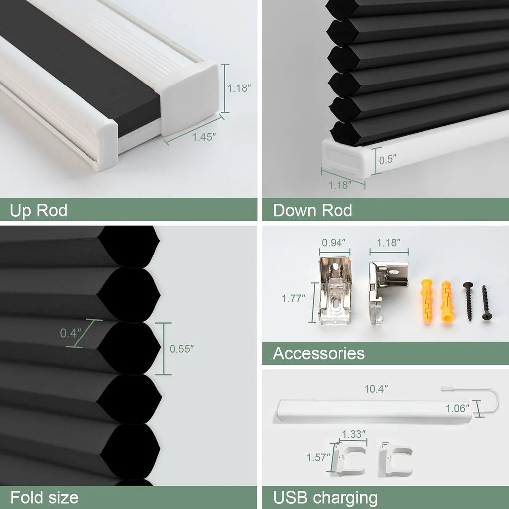 Yoolax Smart Motorized Cellular Shade Remote Control Blackout Automatic Honeycomb Window Blinds(100% Blackout Carbon Grey,54" x 72")