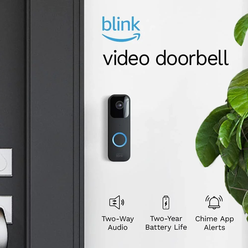Blink Video Doorbell + Sync Module 2 + Cleaning Cloth | Two-year battery life, Two-way audio,  video, motion and chime app alerts and Alexa enabled — wired or wire-free (Black)