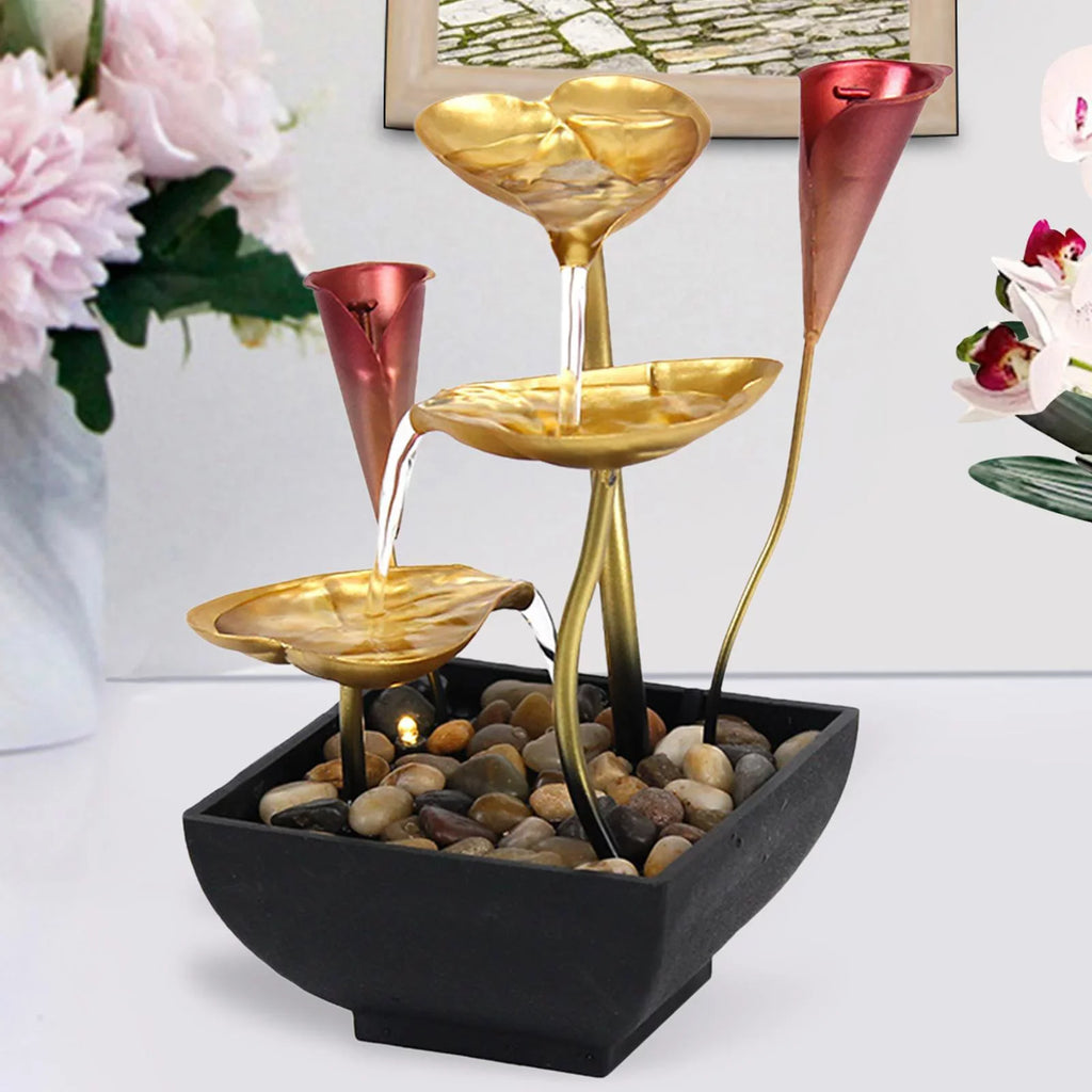 Tabletop Water Fountain Waterfall Warm Light with Circular Water  Lighted Indoor Fountain for Decoration Home Garden Farmhouse