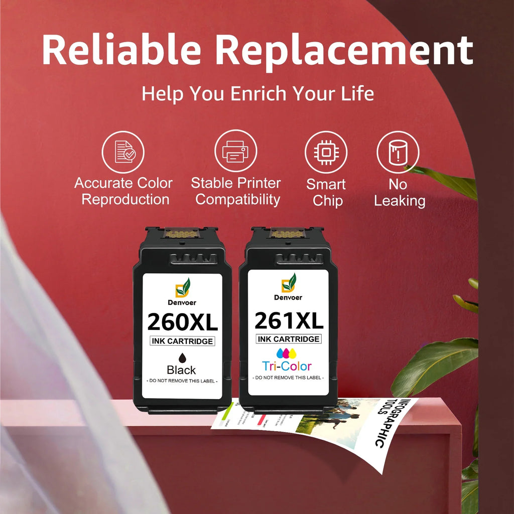 '-260XL/-261XL Ink Cartridges Compatible for Canon 260 and 261 Ink Cartridges, for Canon Ink 260XL 261XL fit for Canon Pixma    Printers(1 Black, 1 Color)