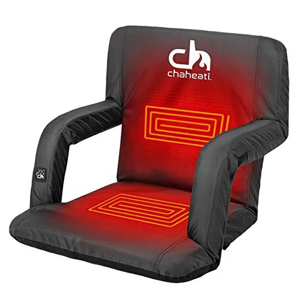 Chaheati 7  Heated Folding Bleacher Seat in Black – Battery Heated Chair For Camping, Sports, And Outdoor Activities