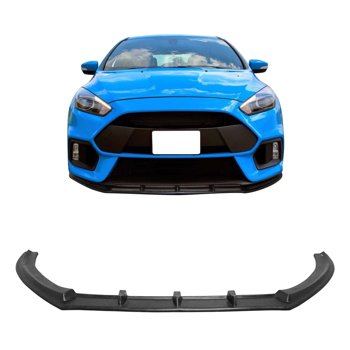 Ikon Motorsports Front Bumper Lip Spoiler Lower Air Dam Chin Splitter Added on Bodykit Replacement Compatible With 2016-2018 Ford Focus  Unpainted Black  Polyurethane 2017