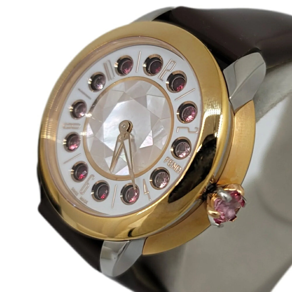 Pre-Owned  Fendi Eye Shine Enamel Belt  3 Colors Quartz Brown Watch Clock Fashionable Shell Black Spinel Topaz Women's (Like New)
