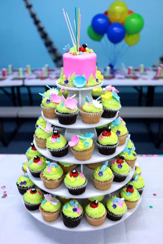 The Smart Baker - Adjustable, Reusable 5 Tier Round Cupcake & Dessert Tower Display Stand, White - Holds up to 90+ Cupcakes | Weddings, Parties, Holidays, Baby Showers and More!