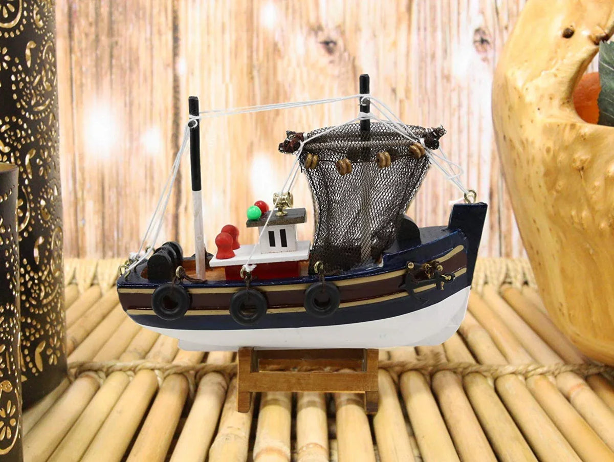 6.25" Colorful Wooden Handicraft Nautical Marine Trawler Fishing Boat Model