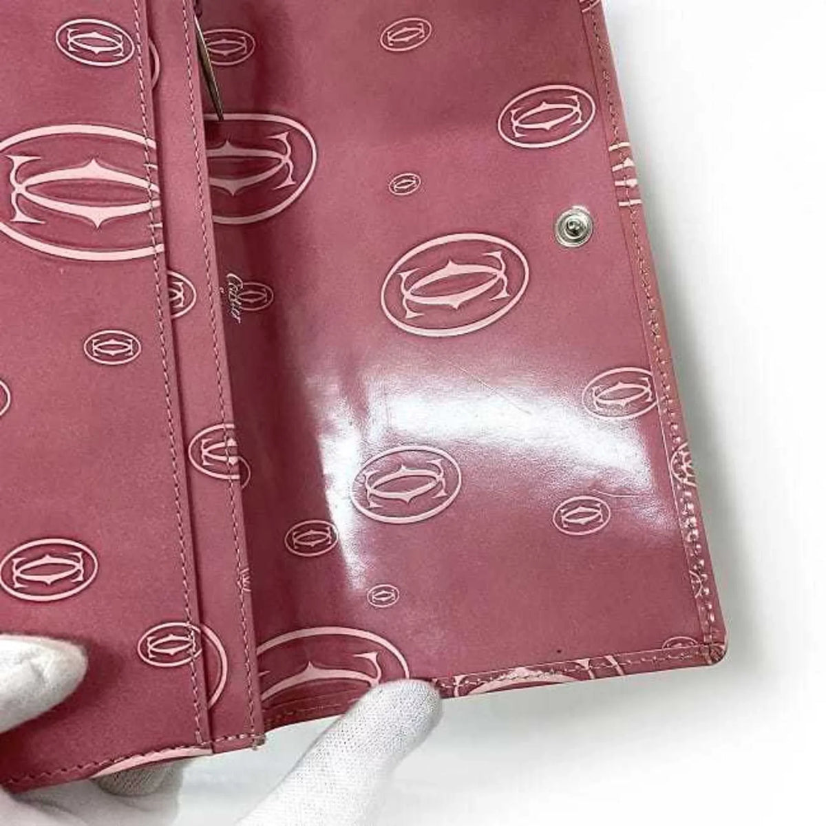 Pre-Owned Cartier Bifold Long Wallet Pink Happy Birthday  Leather 2C Motif Ladies (Fair)