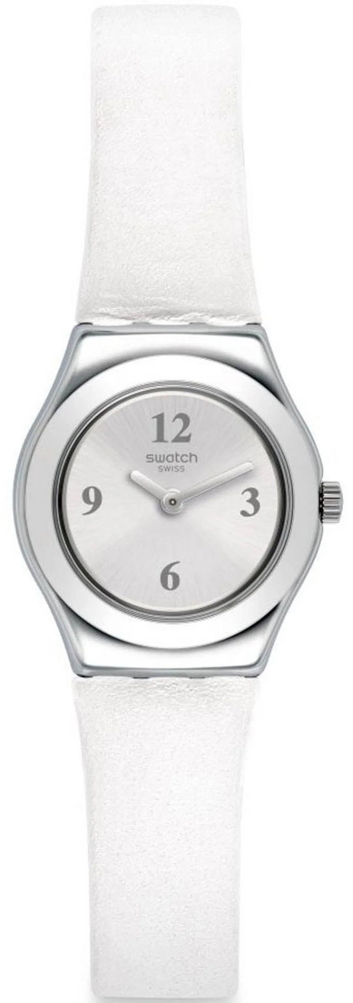 Swatch  Silver Tone Dial White Leather Strap Women's Watch