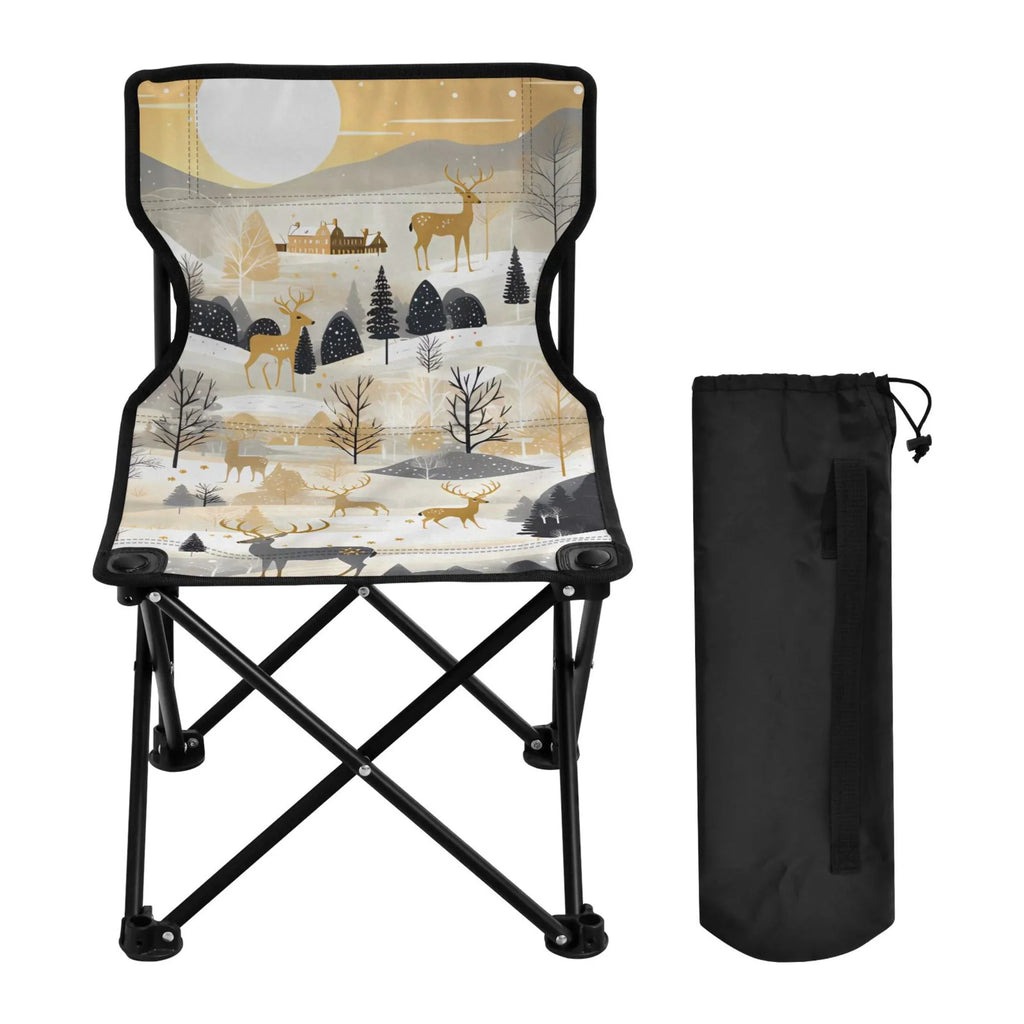 Golden in Deers Forest Portable Camping Chair Small for Kids Outdoor Folding Beach Chair Fishing Chair Lawn Chair with Carry Bag