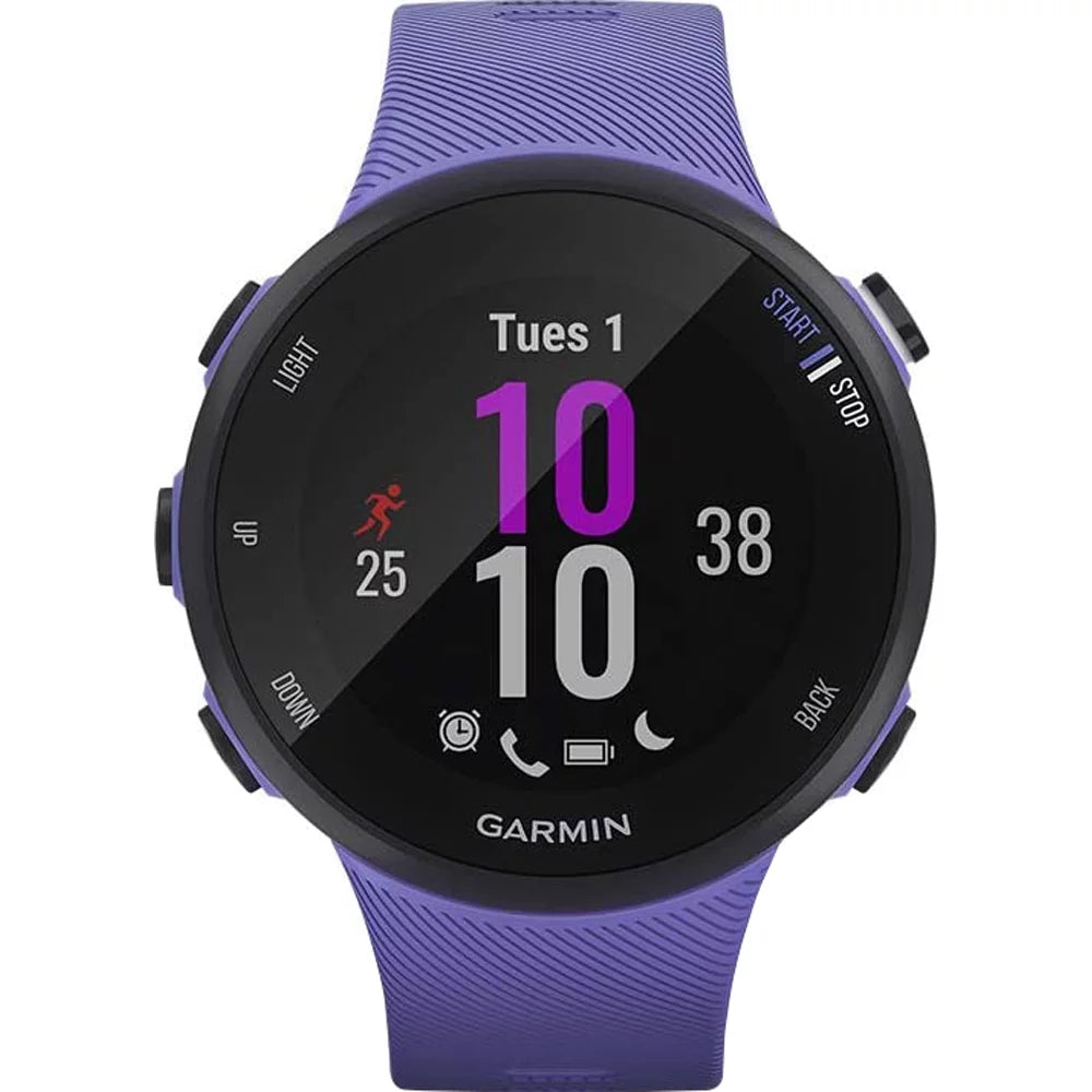 Restored Garmin 010--01 Forerunner 45S  Heart Rate Monitor Running Smartwatch (Iris) - Bundle With Fitness & Wellness Suite (, Yoga Vibes, Daily Burn) (Refurbished)