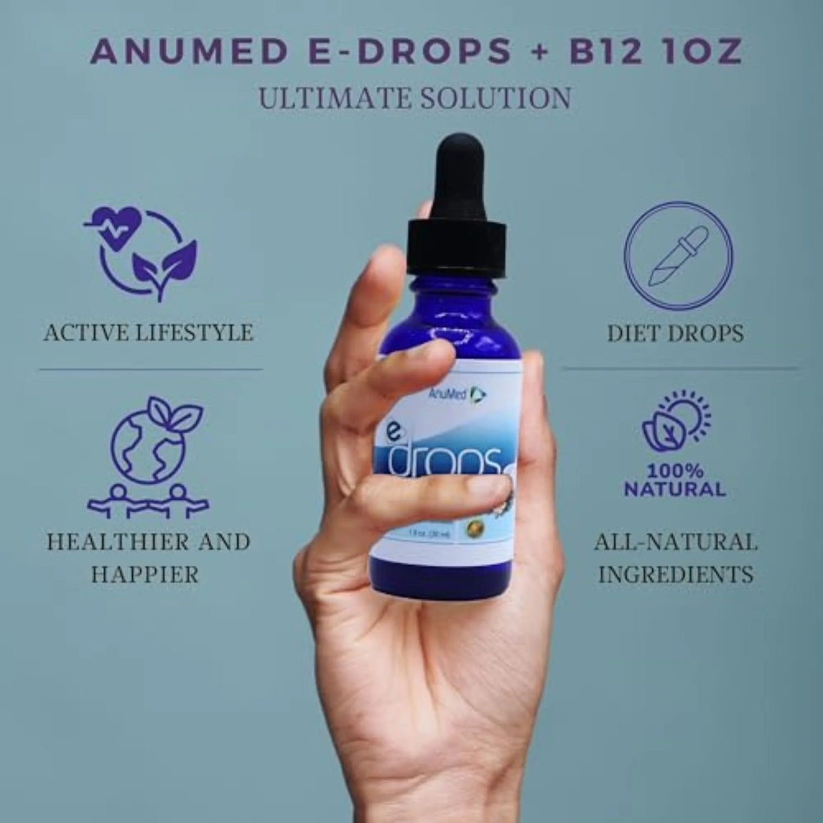 Anumed e-Drops+ - Metabolism, Control Hunger, Fast Transformation Healthy Weight Management - Natural Vegan, Keto Friendly for Women & Men 1oz w/Bonus Worldwidenutrition Multi-Purpose Key Chain