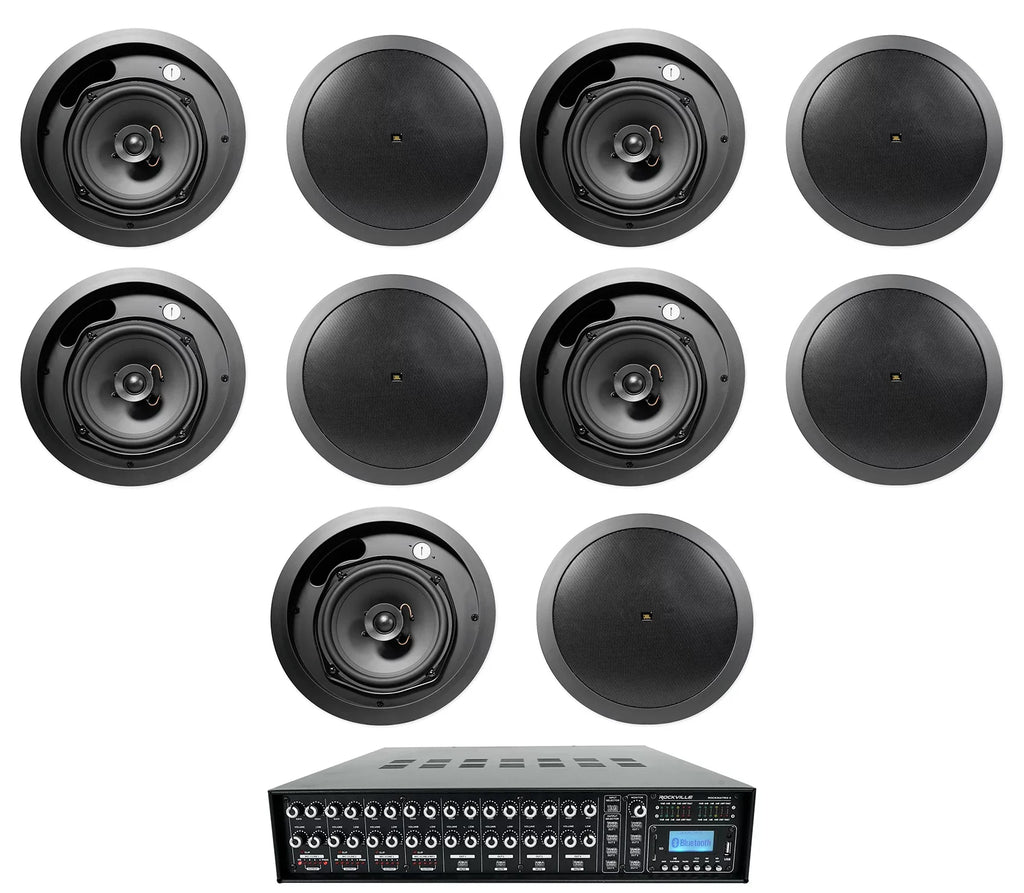 4-Zone Matrix Multi Room 70v Audio System w/ (10)  Black Ceiling Speakers
