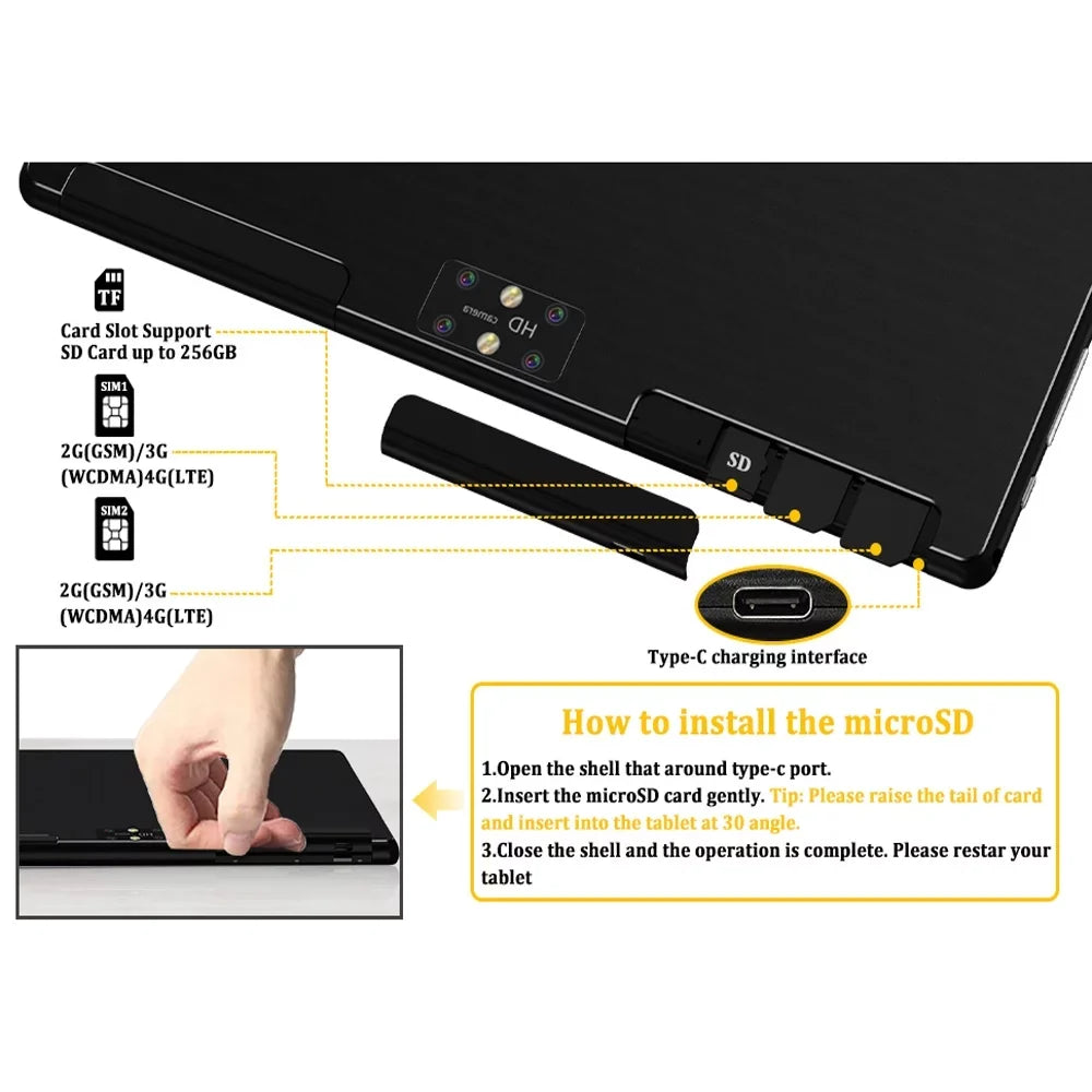 Android 11,Tablet with Keyboard,10 inch 2 in 1 Tablets,64GB (up to 128GB Expand ),6000mAh Battery,Latest 1.6GHz Octa-Core 4G Cellular Tablet ,Dual Camera,Wi-Fi,Bluetooth,,Black