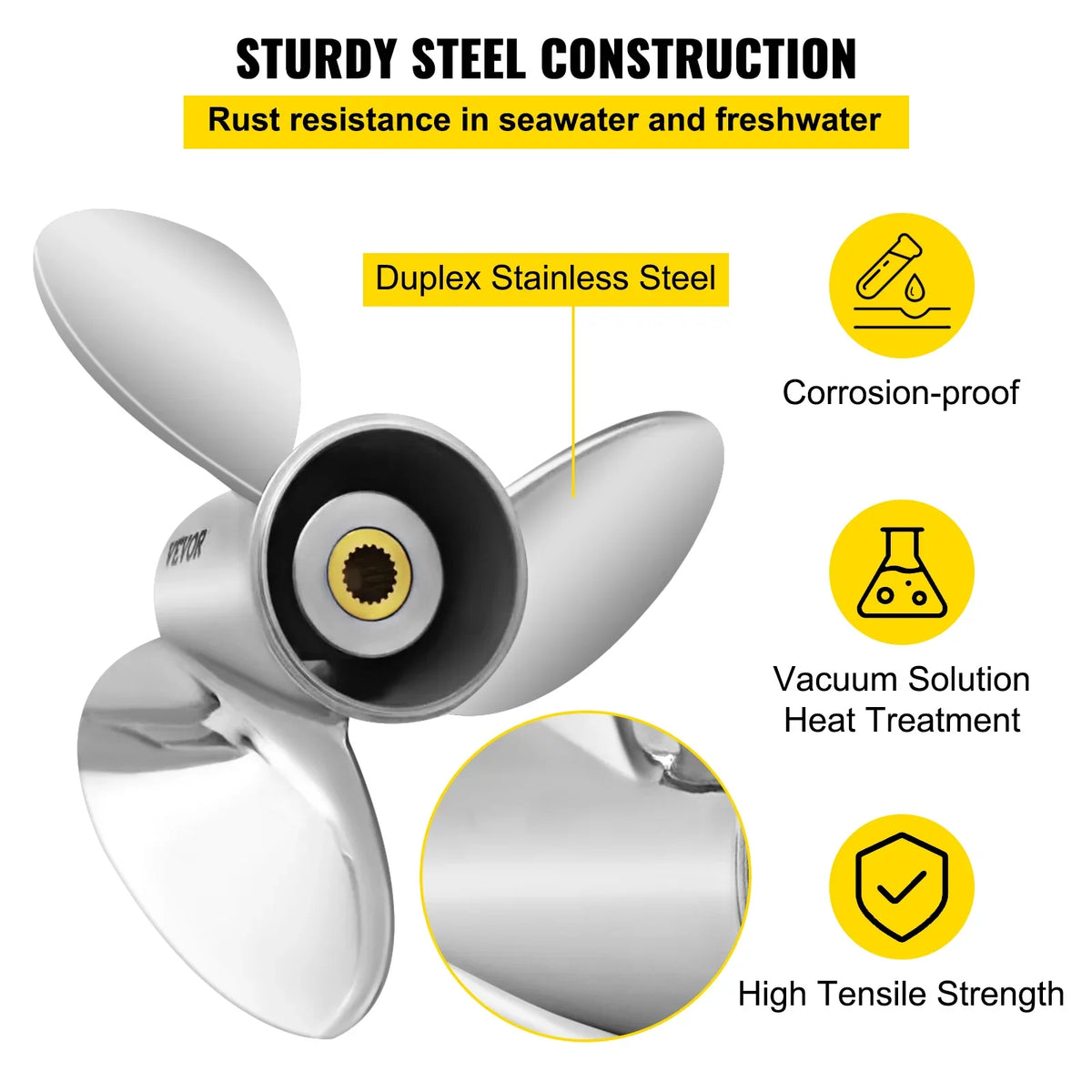 Outboard Propeller, 3-Blade 14.5" x 21" Boat Propeller, Replace for  3860709, Compatible with  Sterndrives Outboard Volvo Penta Engine, Right-handed Steel Propeller Steel & 19 Spline Teeth