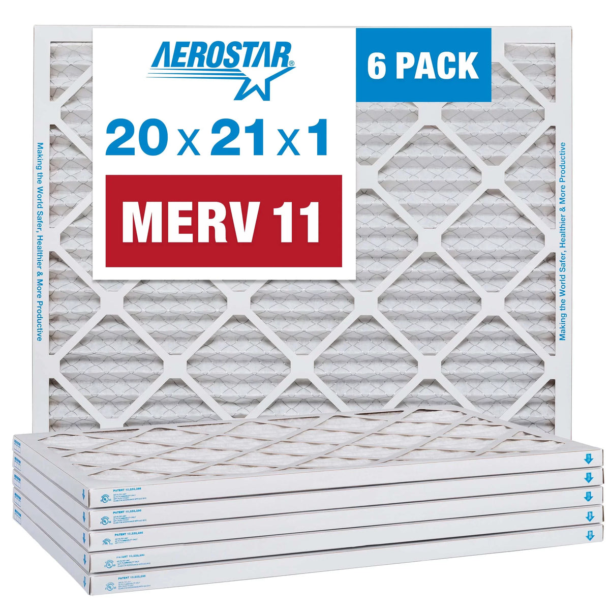 Aerostar 20x21x1  11 Pleated Air Filter,  Furnace Air Filter, 6 Pack