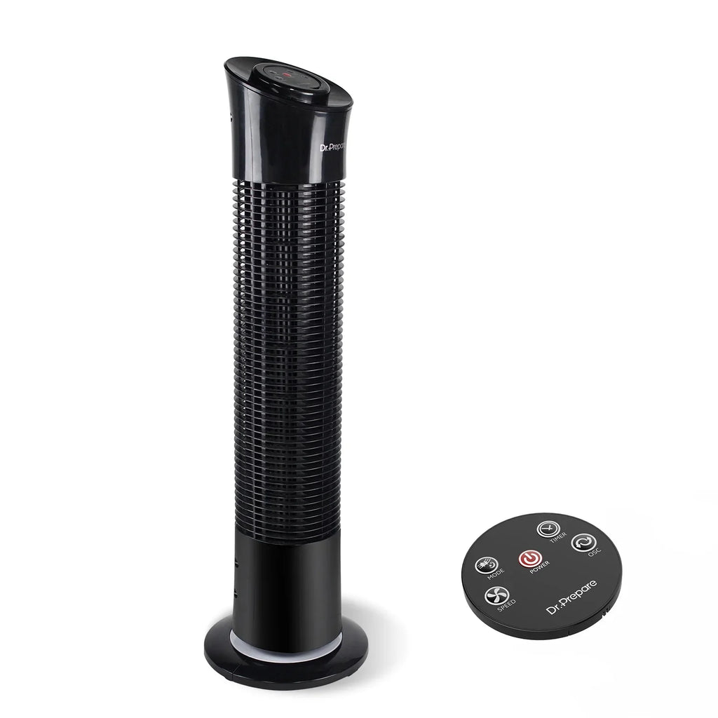 Dr. Prepare 30’’ Oscillation Tower Fan，Portable Stand Floor Fans w/Remote/3 Speeds/7.5h Timer for Home/Office