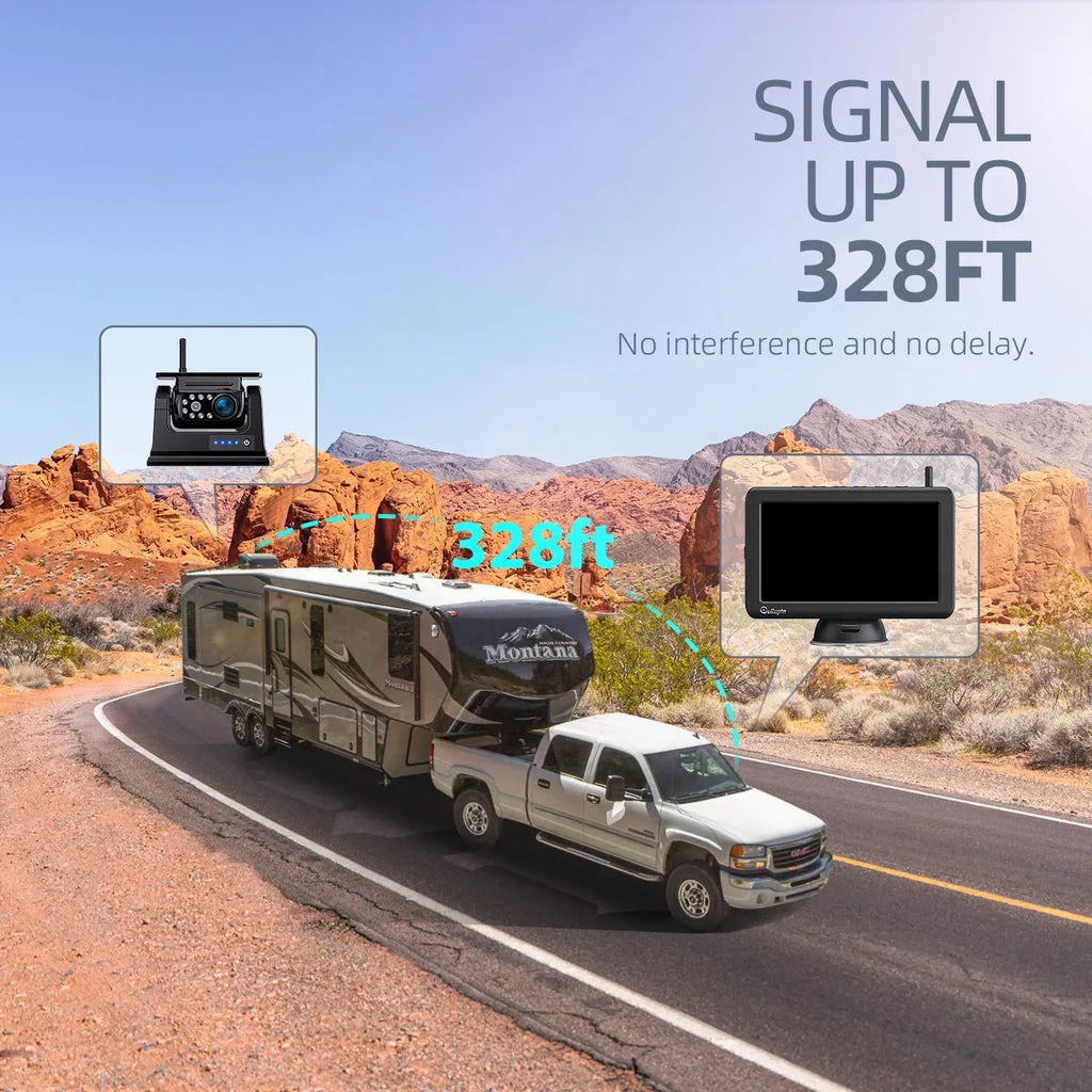 eRapta Magnetic Solar Wireless Backup Camera 7" 1080P Monitor  Infrared Night Vision 1 Min Installation for  Trailer Car Camper Truck Car