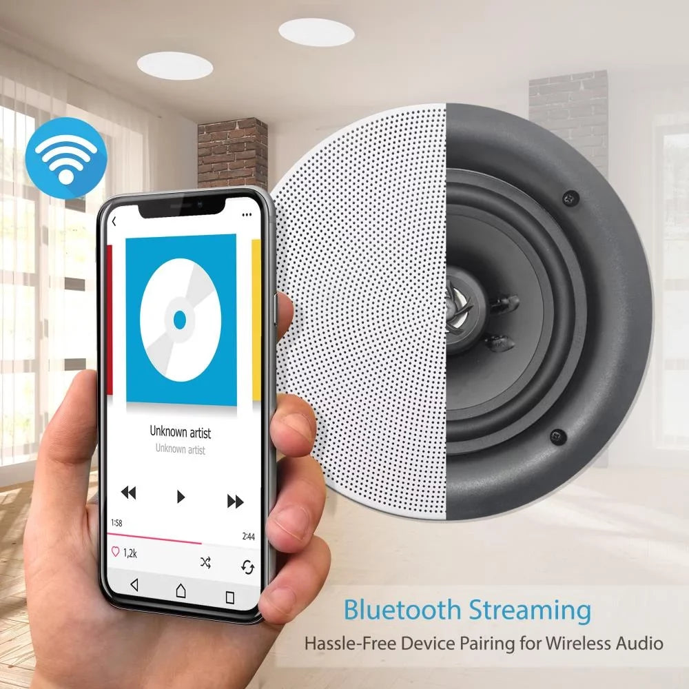 Pyle Audio 6.5 In 2 Way 200W Flush Mount Bluetooth Ceiling Wall Speakers (8 Pk)