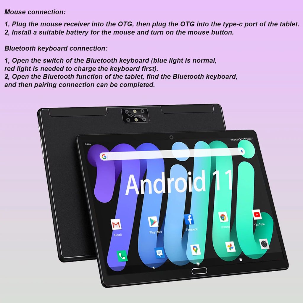 Android 11,Tablet with Keyboard,10 inch 2 in 1 Tablets,64GB (up to 128GB Expand ),6000mAh Battery,Latest 1.6GHz Octa-Core 4G Cellular Tablet ,Dual Camera,Wi-Fi,Bluetooth,,Black