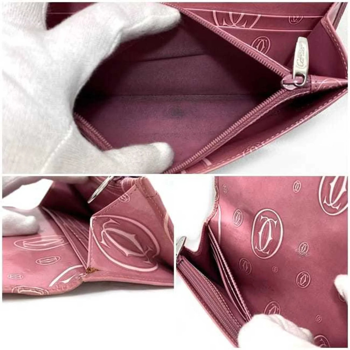Pre-Owned Cartier Bifold Long Wallet Pink Happy Birthday  Leather 2C Motif Ladies (Fair)