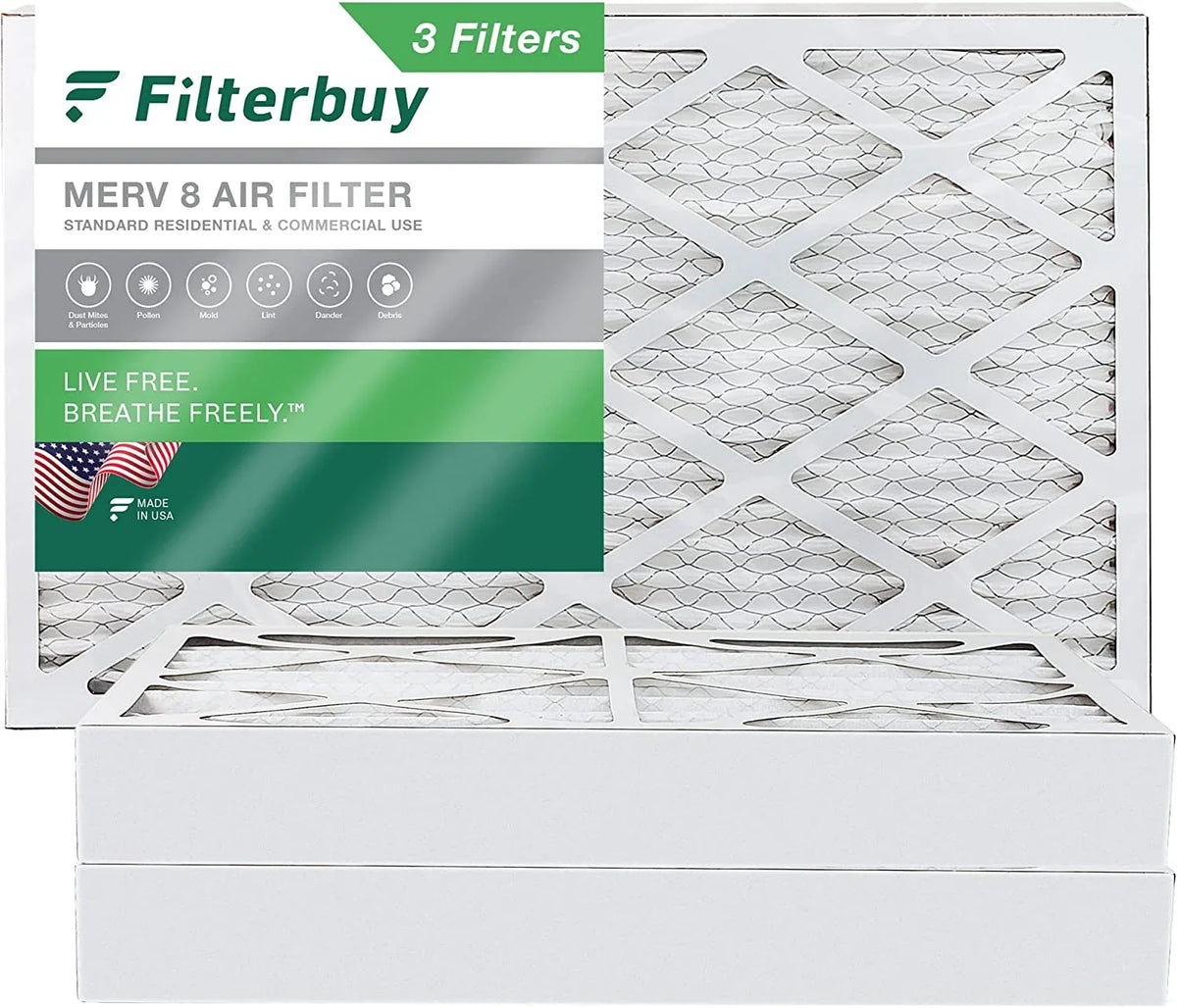 Filterbuy 8x20x4  8 Pleated   Furnace Air Filters (3-Pack)