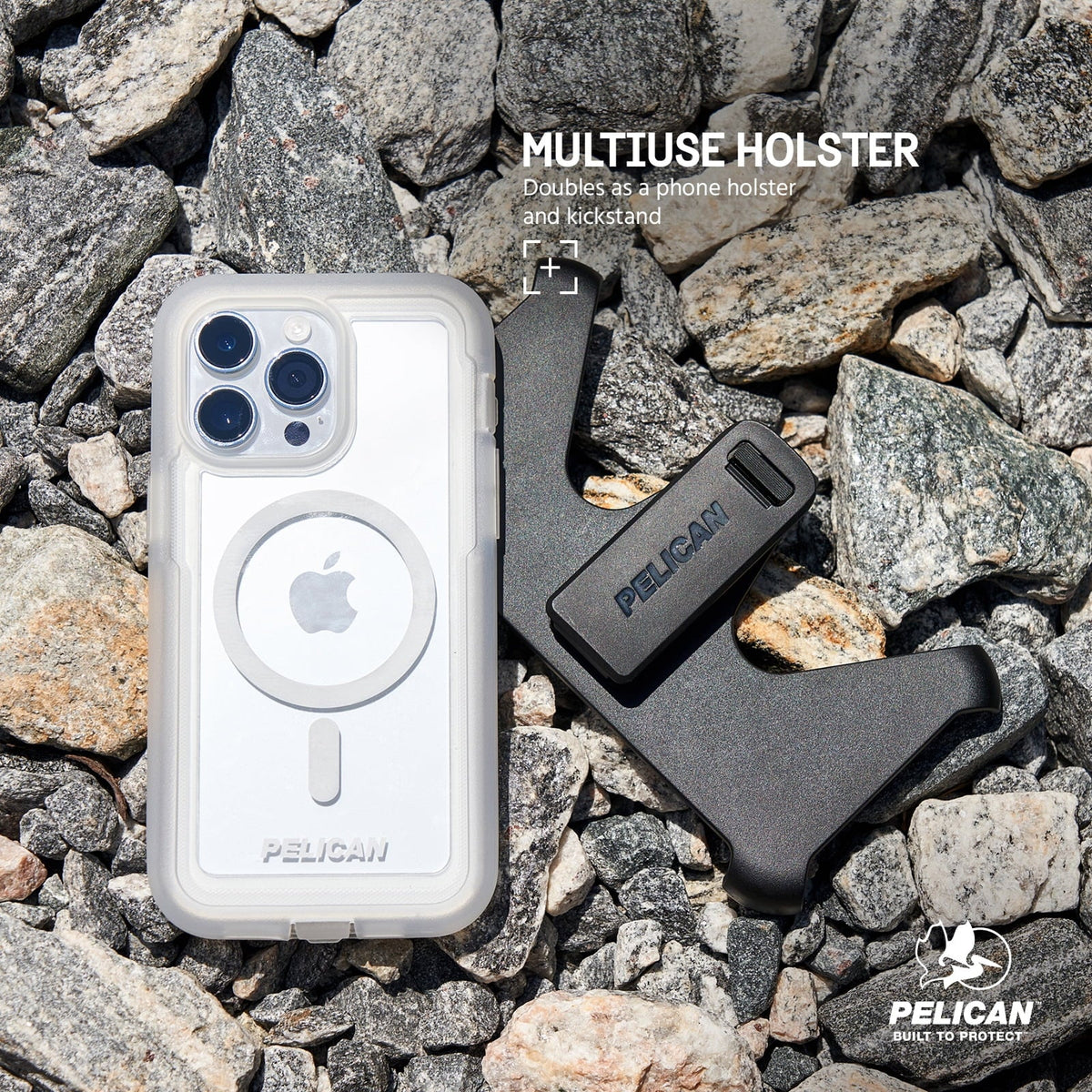 Pelican Voyager Series Apple iPhone 15 Pro Max Case with Belt Clip Holster [MagSafe Compatible] - Clear