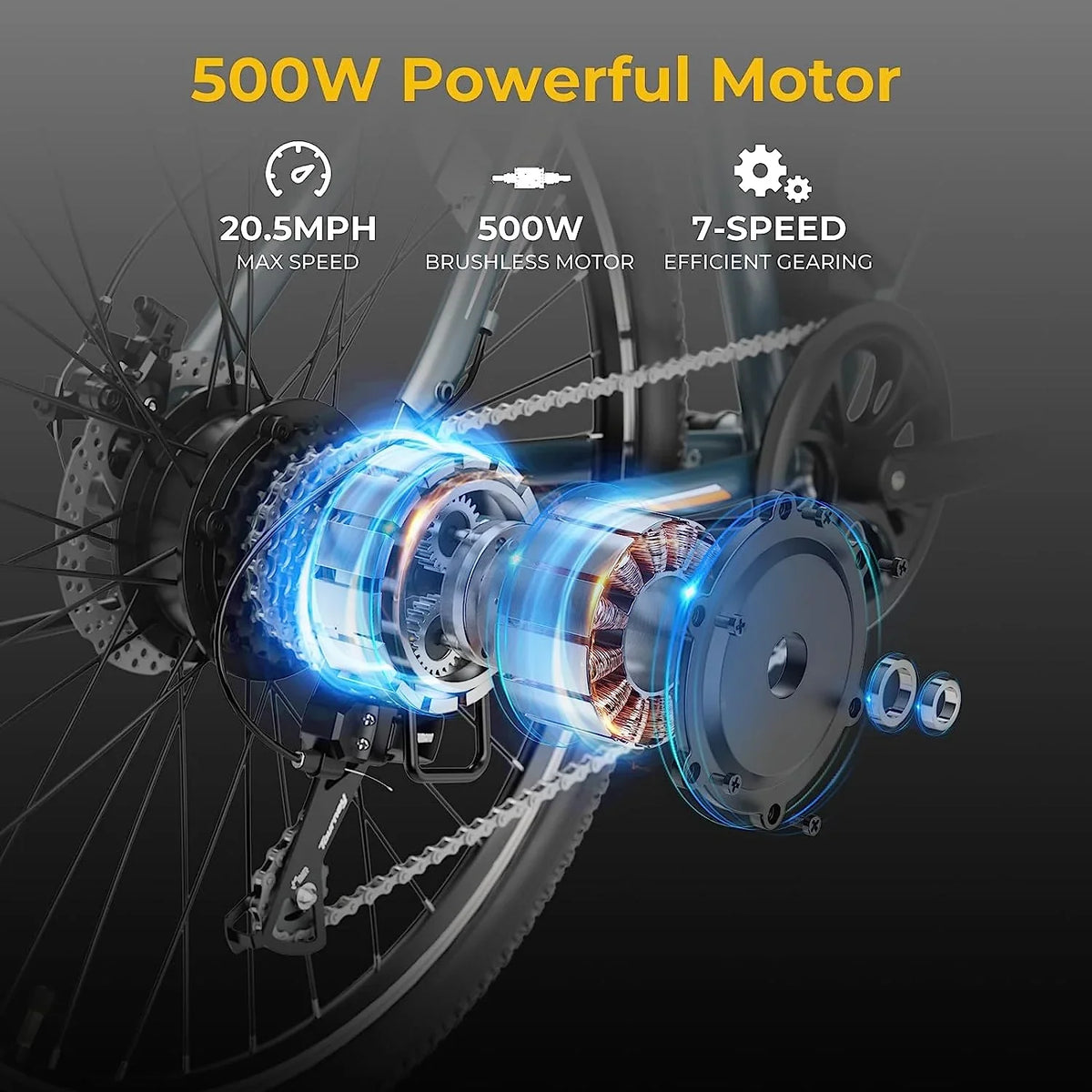 Yoloway   Electric Bike for Adults, 500W Brushless Motor Ebike with 480Wh Removable Battery, 27.5" Electric Mountain Bike with Front Fork Suspension, 7-Speed