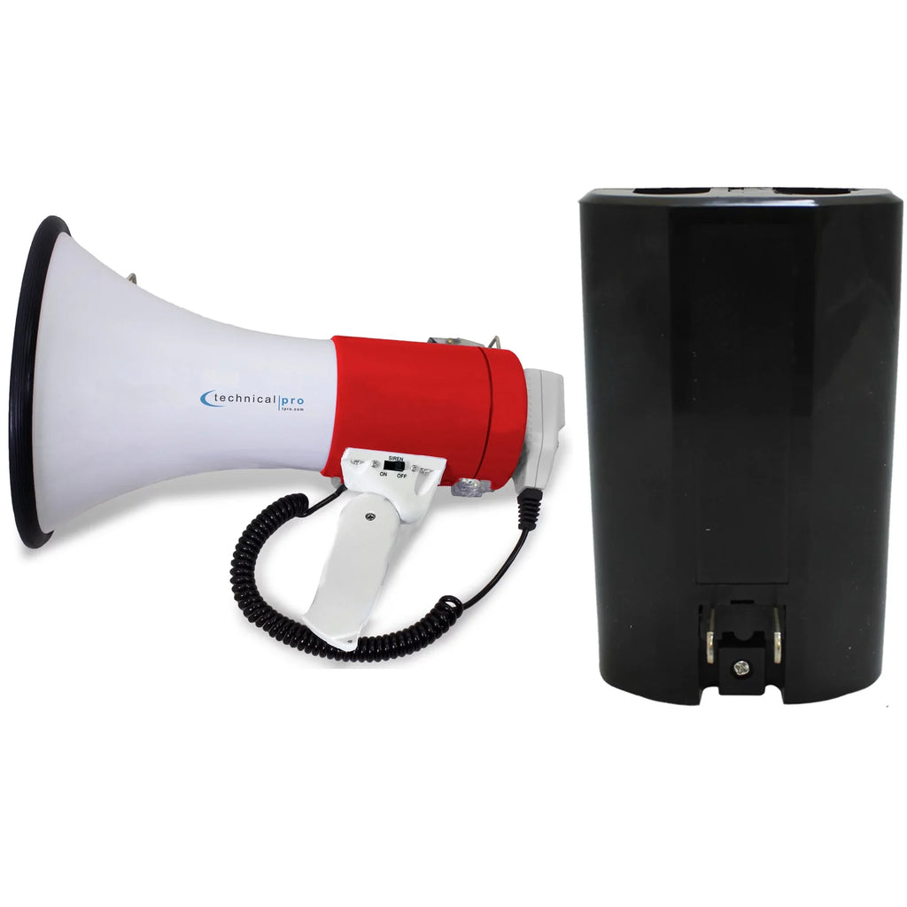 Technical Pro Portable 50-Watt Megaphone Bullhorn Speaker w/ Siren and Detachable Microphone w/ Rechargeable Battery for