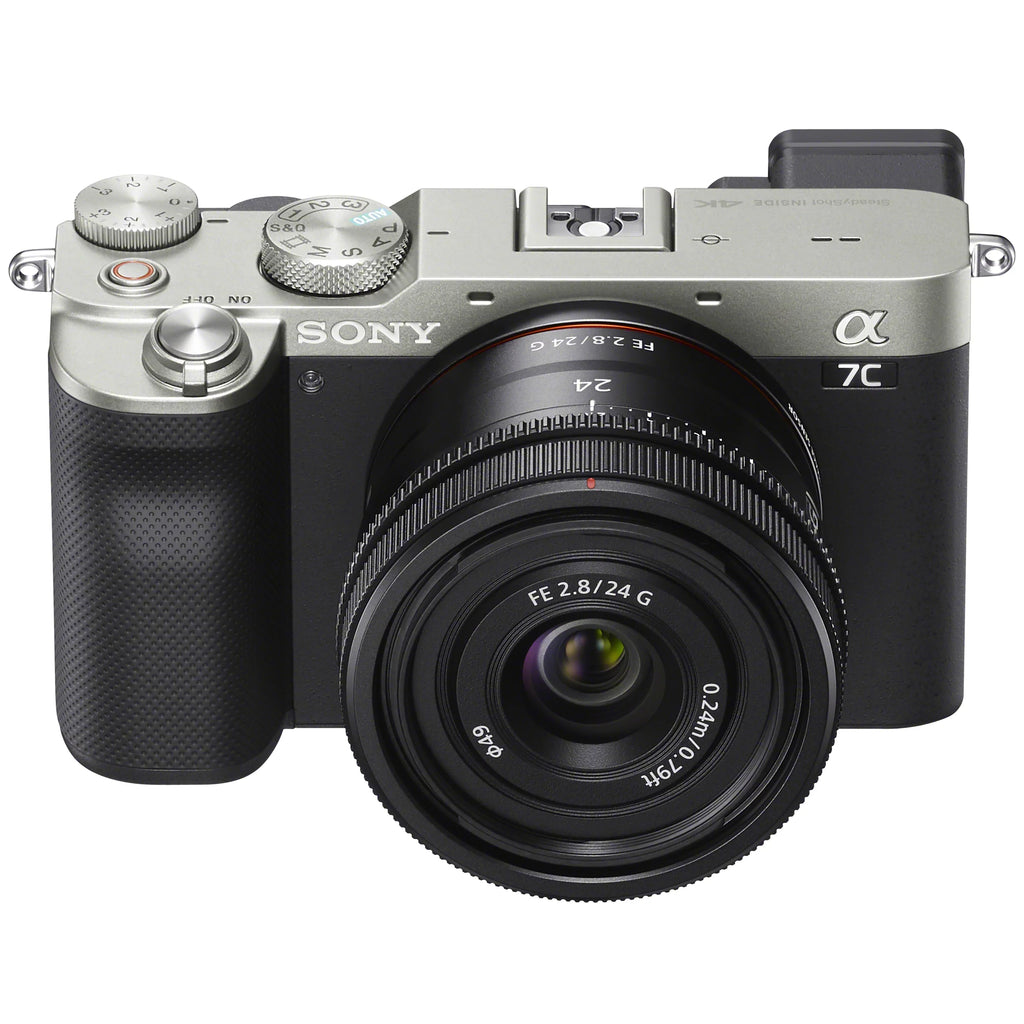 Sony a7C Mirrorless Full Frame Camera Body with Sony  24mm .8  Compact Lens  Silver / Bundle with Deco Gear Photography Backpack Case + Microphone +  + Monopod and Accessories