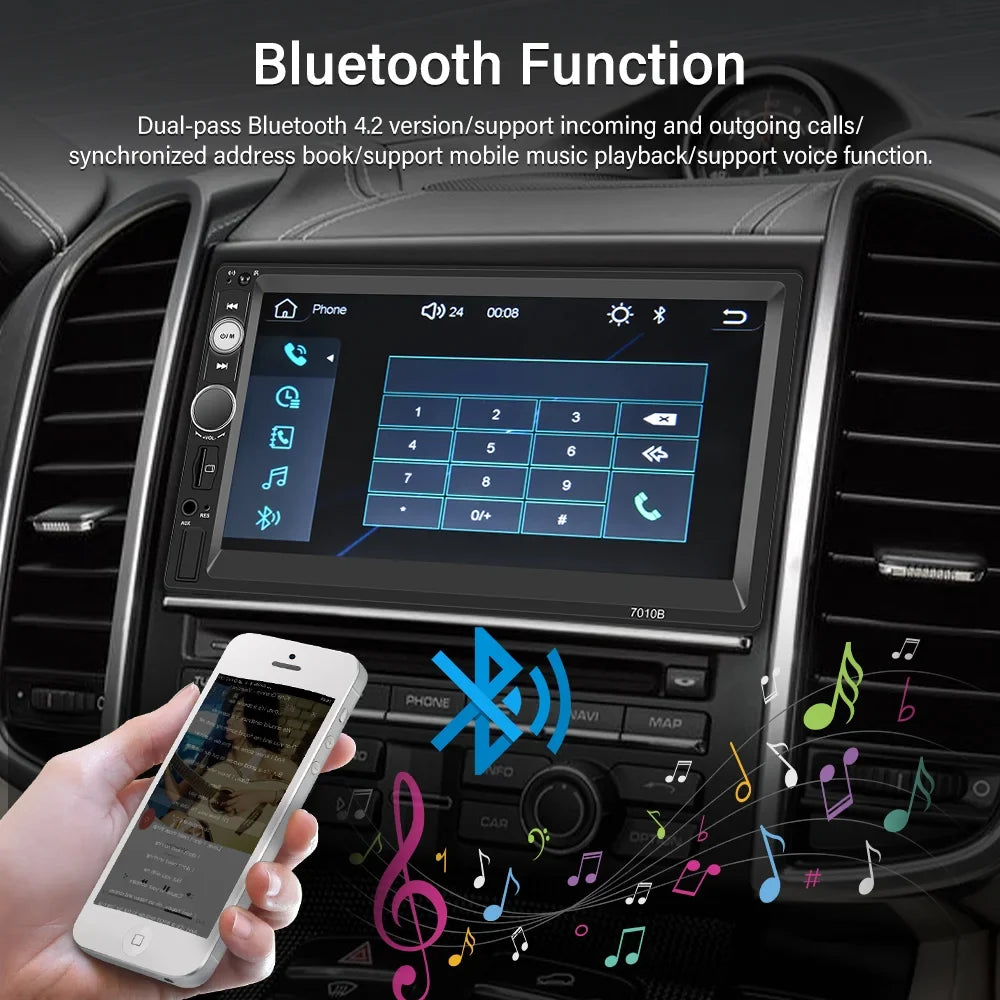 Podofo Double 2 Din 7'' Universal Car Stereo Radio Apple Carplay Android Auto Mirror Link  Touch Screen Car Audio Multimedia Player   Bluetooth  (Rear Camera Not Included)