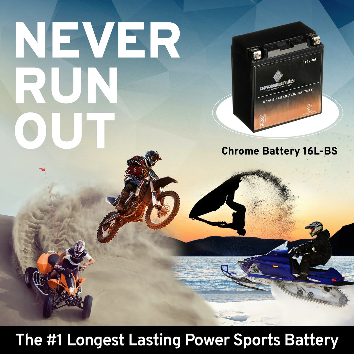 Chrome Battery - (16L- 12 Volt,14 Ah, 230 ) Jet Ski Battery for Kawasaki Js750 Sx Zx 1995