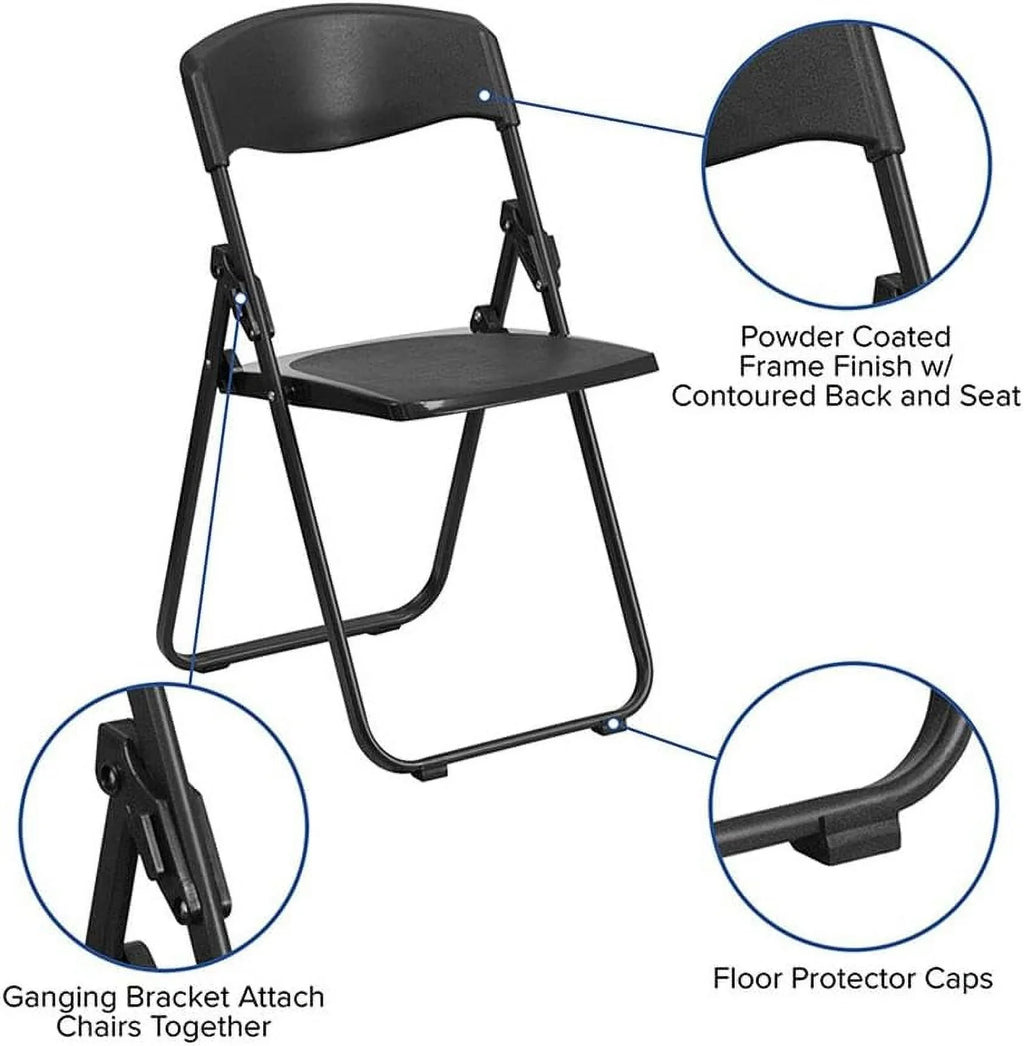 Series 500 Lb. Capacity Heavy Duty Black Plastic Folding Chair With Built-In Ganging Brackets