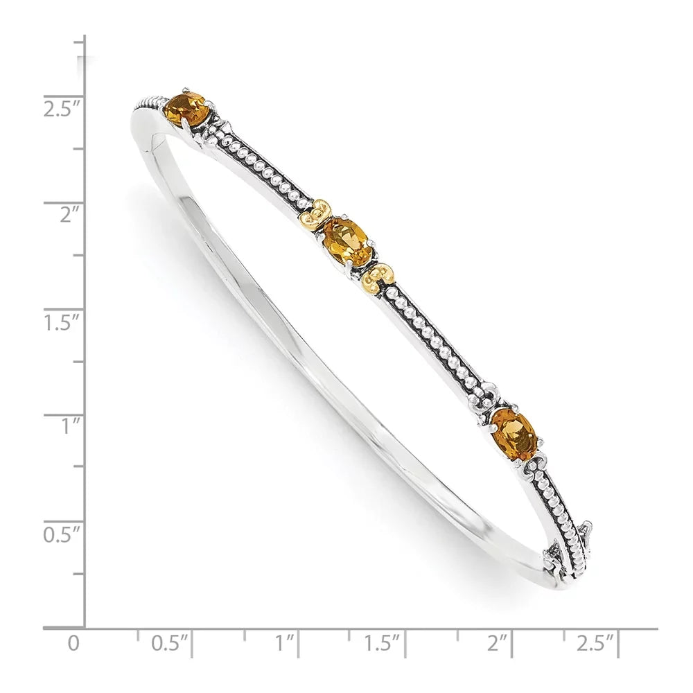 Shey Couture Sterling Silver with 14K Accent Antiqued Oval Citrine Hinged Bangle