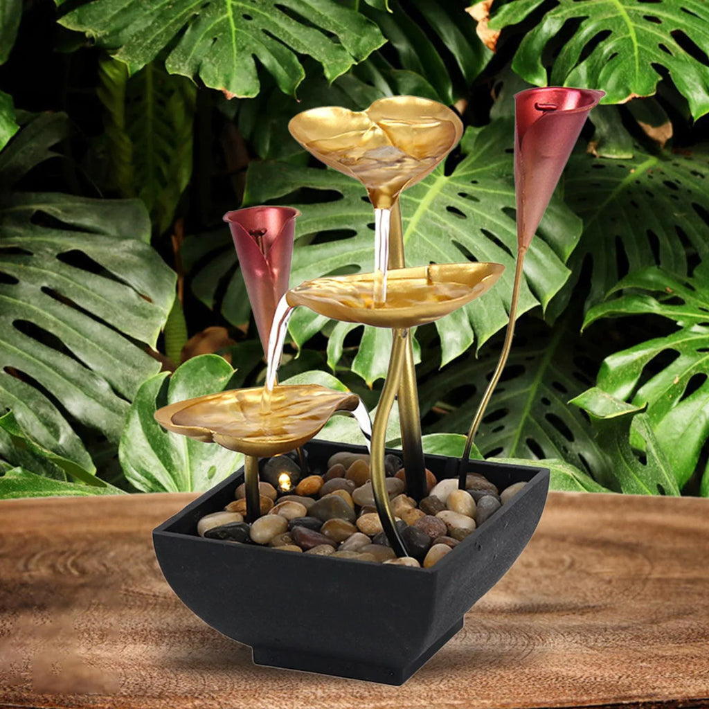 Tabletop Water Fountain Waterfall Warm Light with Circular Water  Lighted Indoor Fountain for Decoration Home Garden Farmhouse