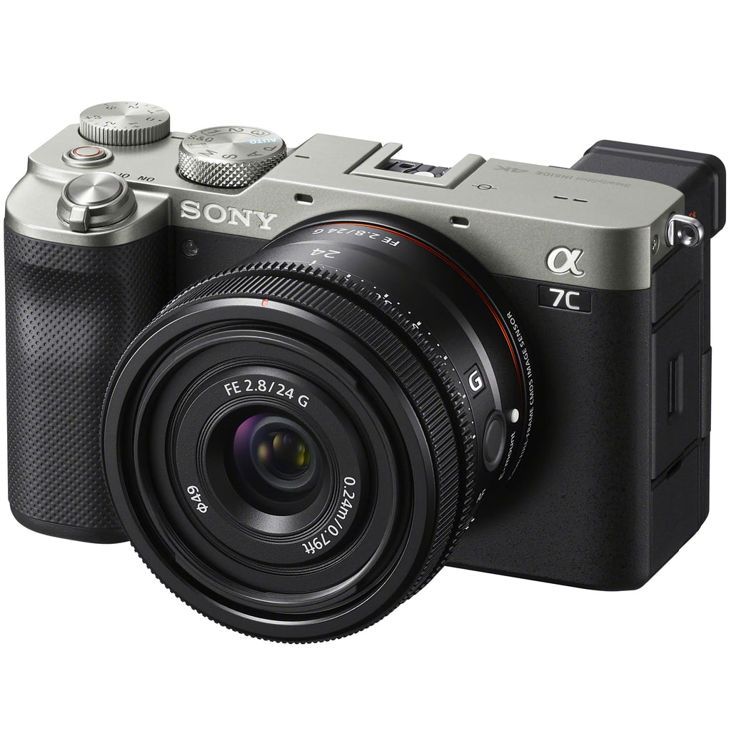 Sony a7C Mirrorless Full Frame Camera Body with Sony  24mm .8  Compact Lens  Silver / Bundle with Deco Gear Photography Backpack Case + Microphone +  + Monopod and Accessories