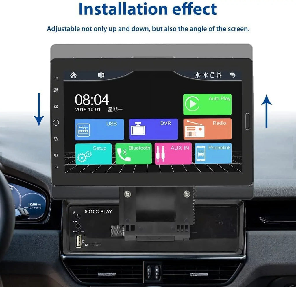 Podofo Single 1 Din 10.1'' Car Stereo Radio Apple Carplay Android Auto  Touch Screen 10 inch Car  Player Bluetooth Mirror Link   Card ,with Rearview Camera