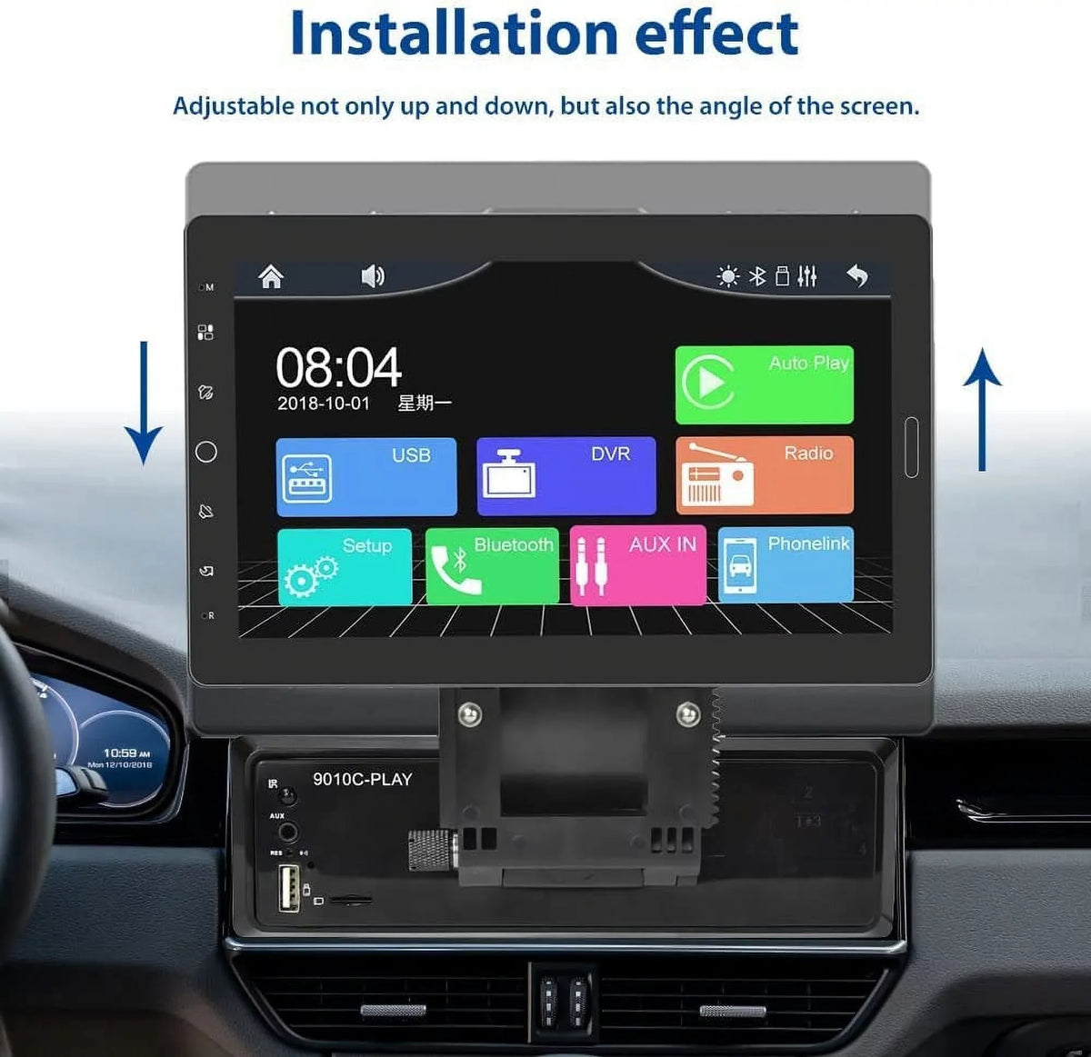 Podofo Single 1 Din 10.1'' Car Stereo Radio Apple Carplay Android Auto  Touch Screen 10 inch Car  Player Bluetooth Mirror Link   Card ,with Rearview Camera