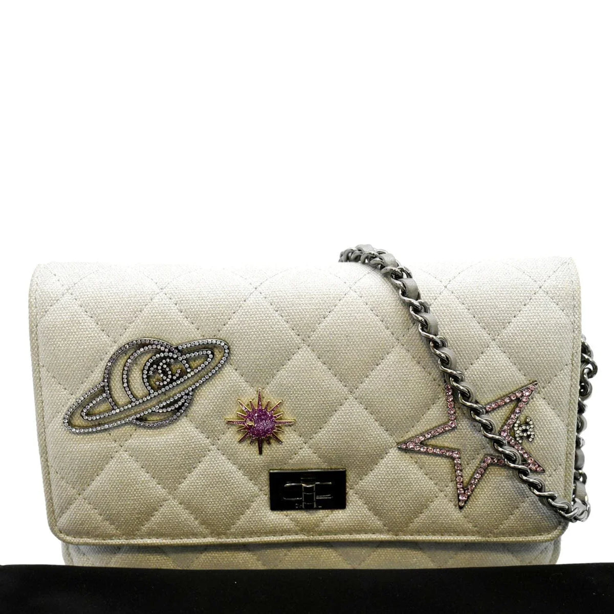 Pre-Owned  Classic 2.55 Reissue Space Charm Quilted Canvas  Crossbody Bag Light Grey