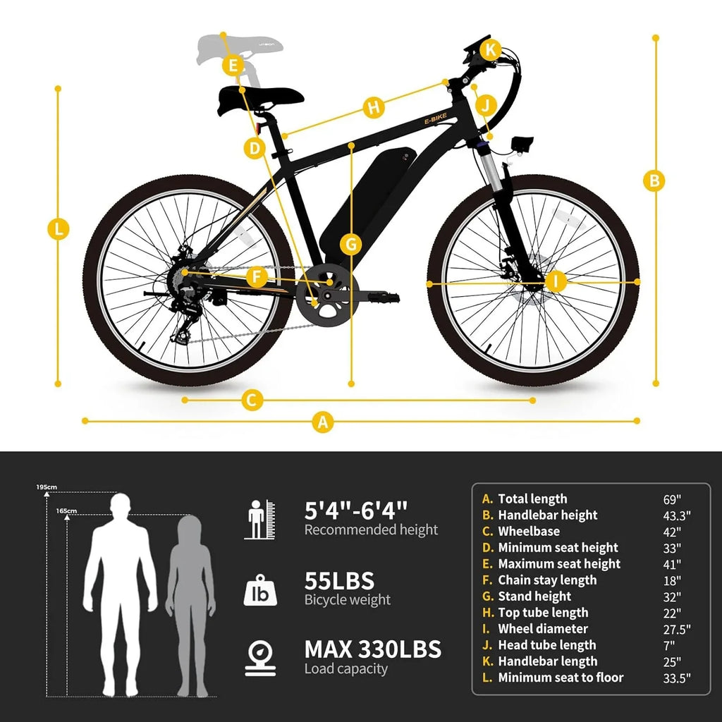 Yoloway   Electric Bike for Adults, 500W Brushless Motor Ebike with 480Wh Removable Battery, 27.5" Electric Mountain Bike with Front Fork Suspension, 7-Speed