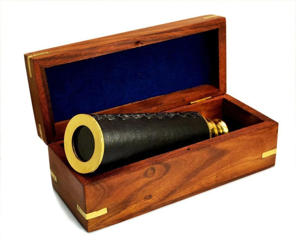 Science Purchase 78TELE15 Handheld Brass Telescope with Wooden Box