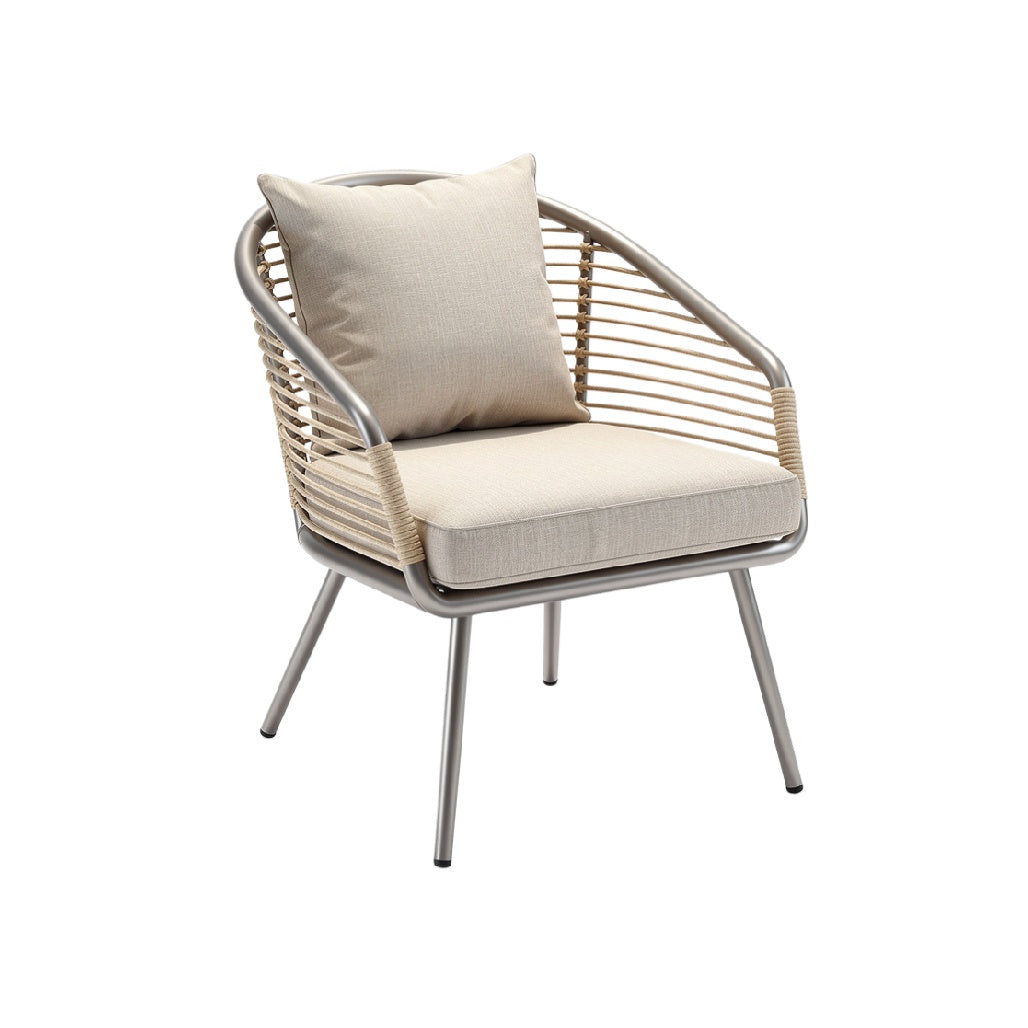 Modern Minimalist Lounge Chair with Cushioned Seat and Rattan Accents