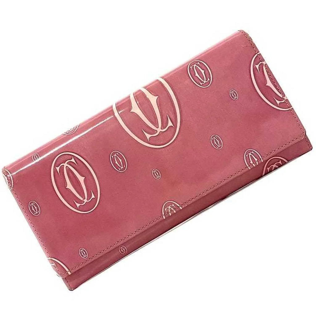 Pre-Owned Cartier Bifold Long Wallet Pink Happy Birthday  Leather 2C Motif Ladies (Fair)
