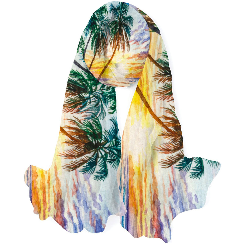 Seascape Sunset Silk Long Scarf for Women Large Oblong Sunscreen Shawls Wraps Neck Headscarf Hair Wraps Gift Packed