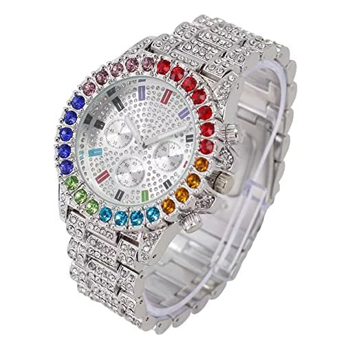 Charles Raymond Iced Out Mens Color on Blast Watch Single or Combo Sets with Blinged Out Bracelets Set. Iced Out Colourful Rainbow Flame Collection (- )