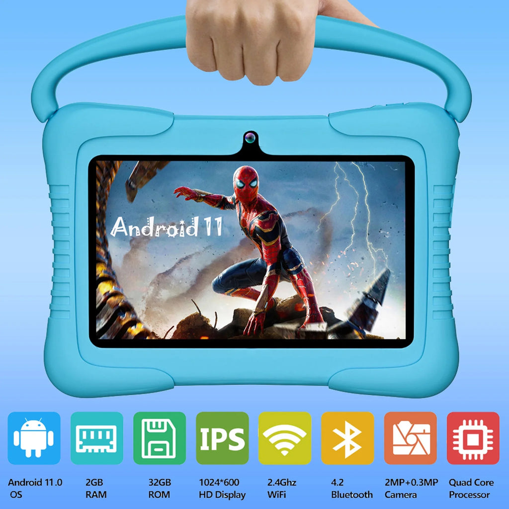Antemper Kids Tablet,7 inch Tablet,32GB  Storage,Kids Learning Tablet,Toddler Android 11 Tablet with Bluetooth,Wifi,Parental Control,Dual Camera,Google Play,Youtube Netflix Hulu,Blue