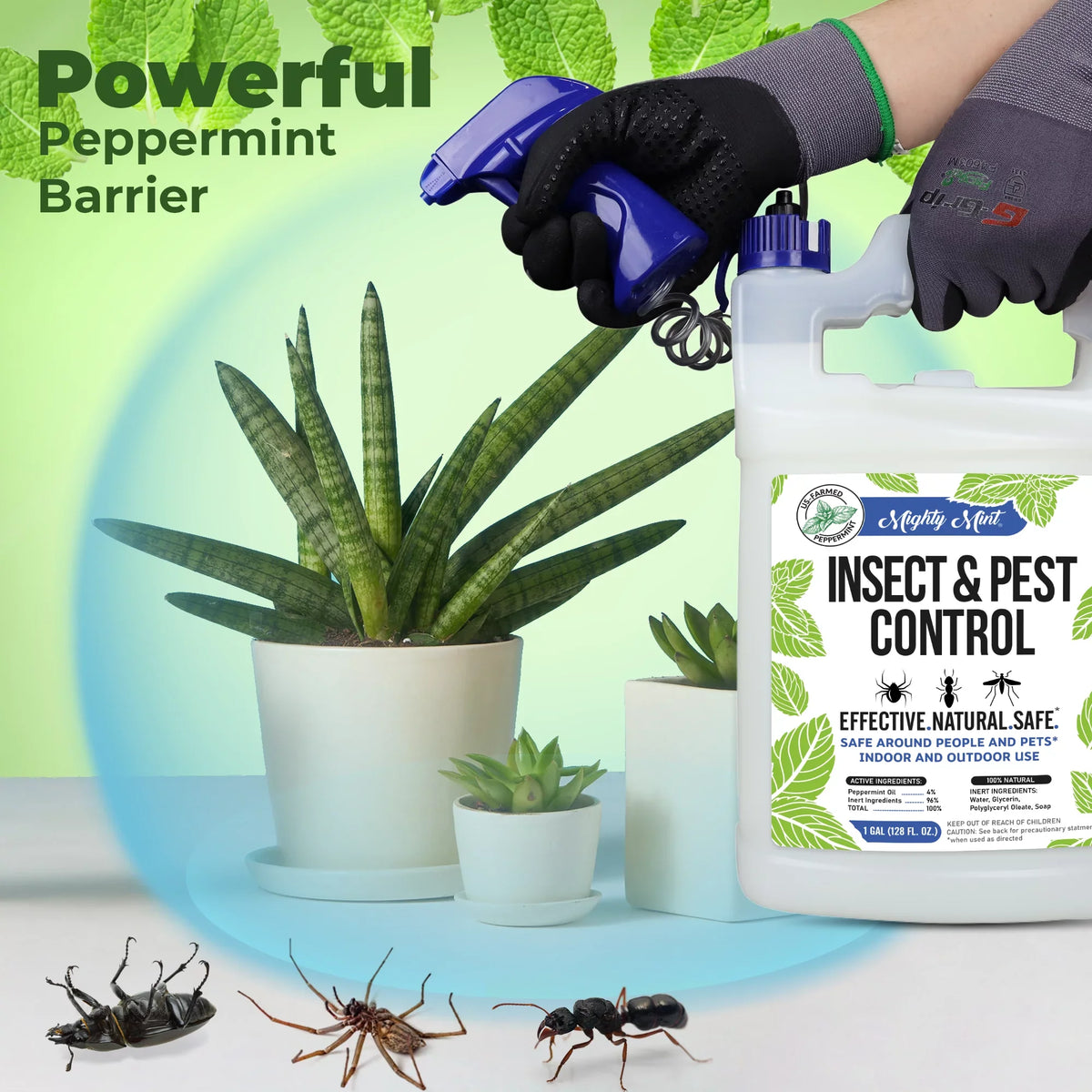 Mighty Mint Gallon (128 oz) Insect & Pest Control Peppermint Oil Spray for Spiders, Ants, and More